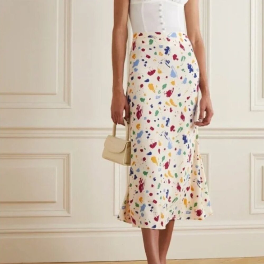 Reformation Bea Slip Midi Skirt Paint Splatter Painted Lady A-Line Sz 8 $148.00